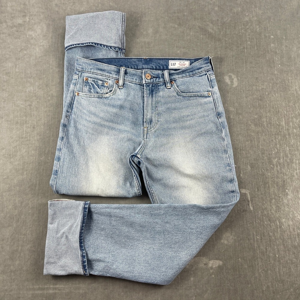 Gap Women 29/8 Petite Light Blue 90s Straight High Rise Jeans Denim